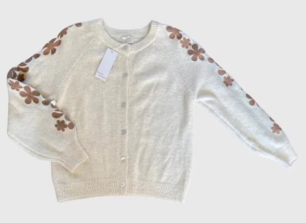 Gilet crème à fleurs brodées · Taille unique