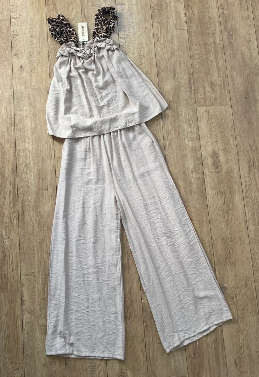 Ensemble top et pantalon palazzo · Écru / Beige