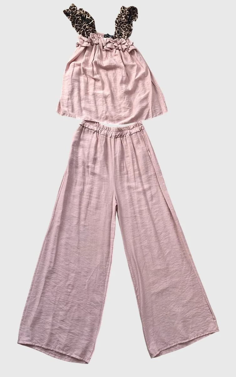 Ensemble top et pantalon palazzo · Rose poudré