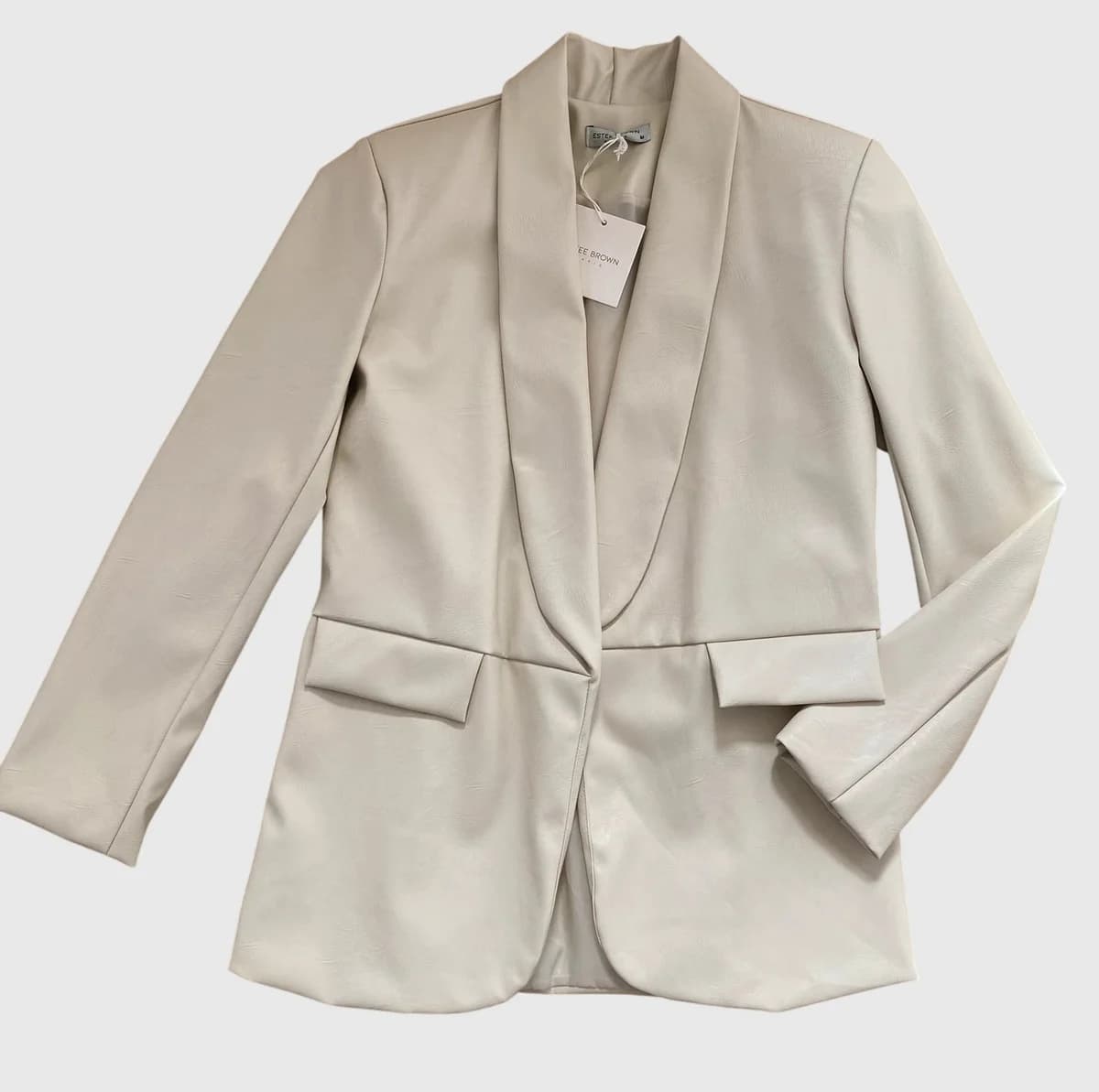 Blazer en simili cuir à col châle · Écru / Beige