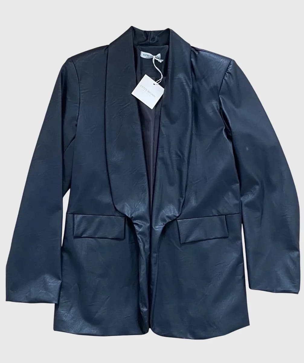Blazer en simili cuir à col châle · Noir