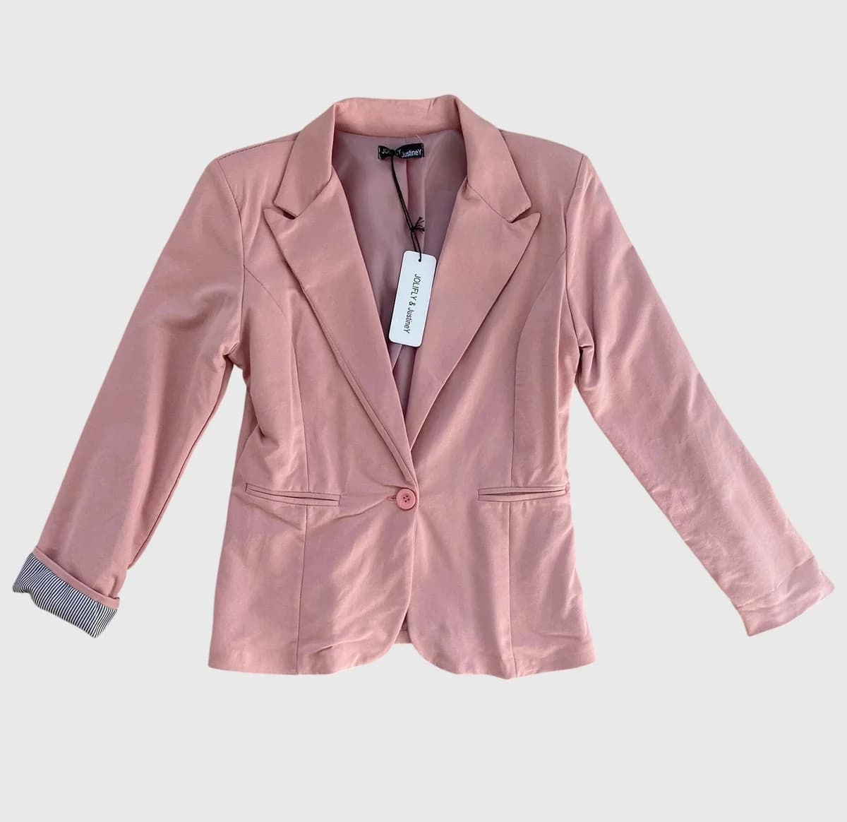 Blazer cintré à manches retroussables · Rose poudré